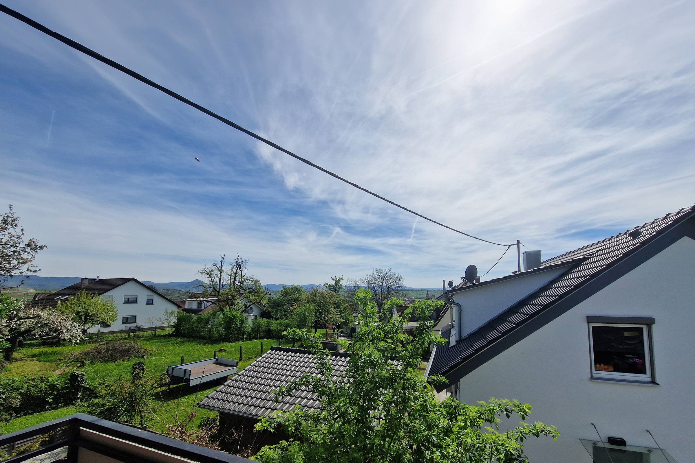 Ausblick vom Balkon der Ferienwohnung Cloud9 auf die Schwäbische Alb